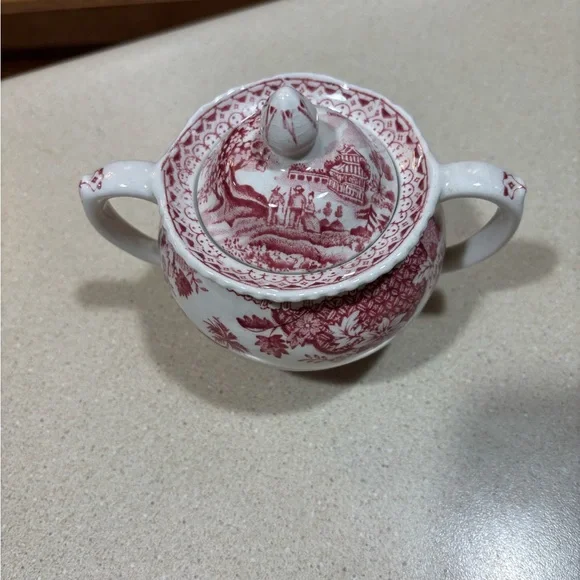 Vintage Red and White Sugar Bowl - Picture 2 of 3